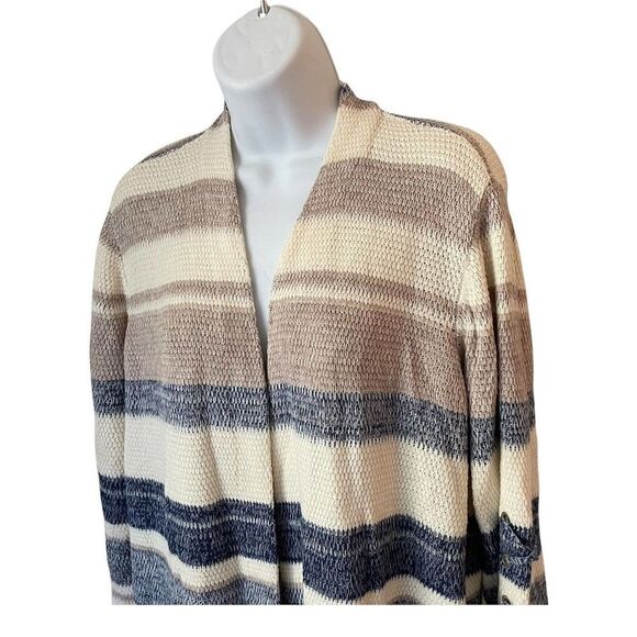 chico’s Striped Lace Up Sleeve Open Long Cardigan 2 Large - Picture 4 of 7